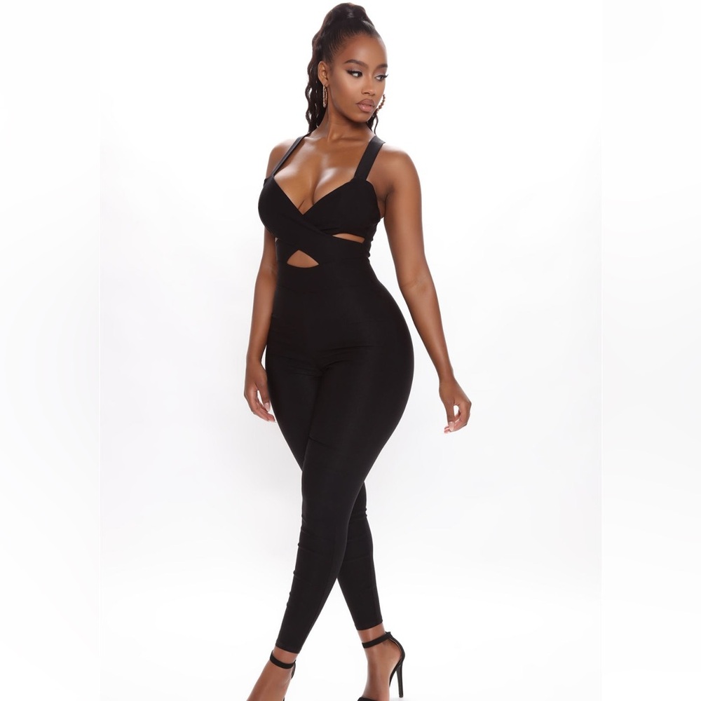 Fashion Nova Sexy Innocence black cut outs skinny leg jumpsuit - Picture 3 of 5